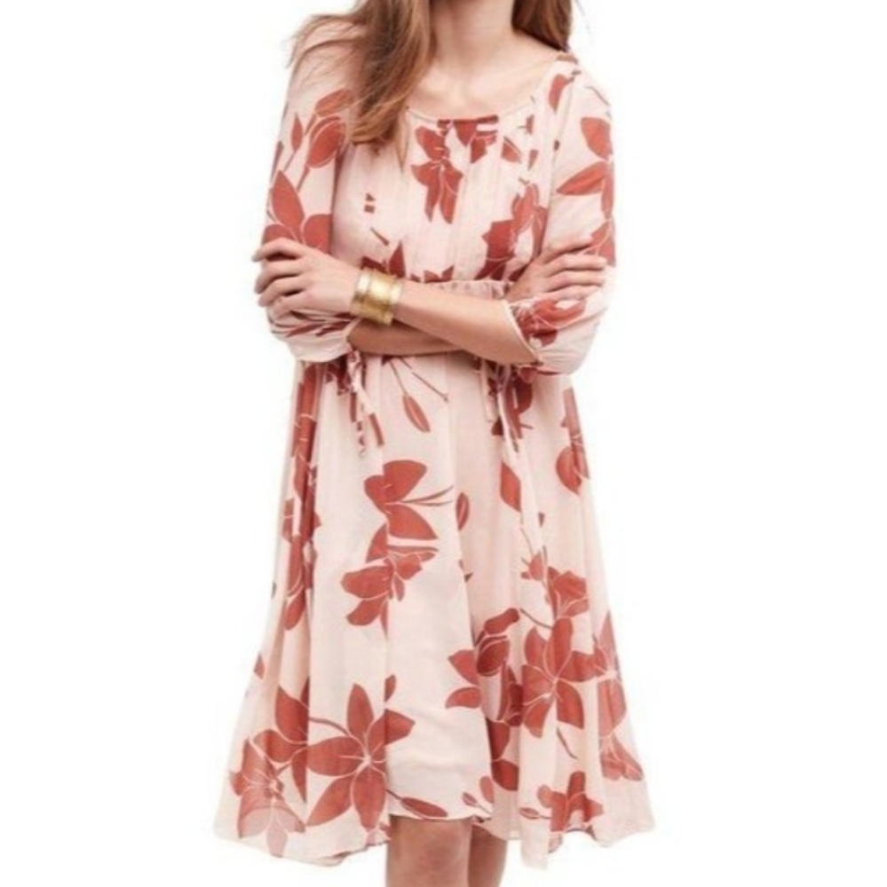 Anthropologie Maeve Laelia Midi Dress Sz 0 Floral Red/Rust